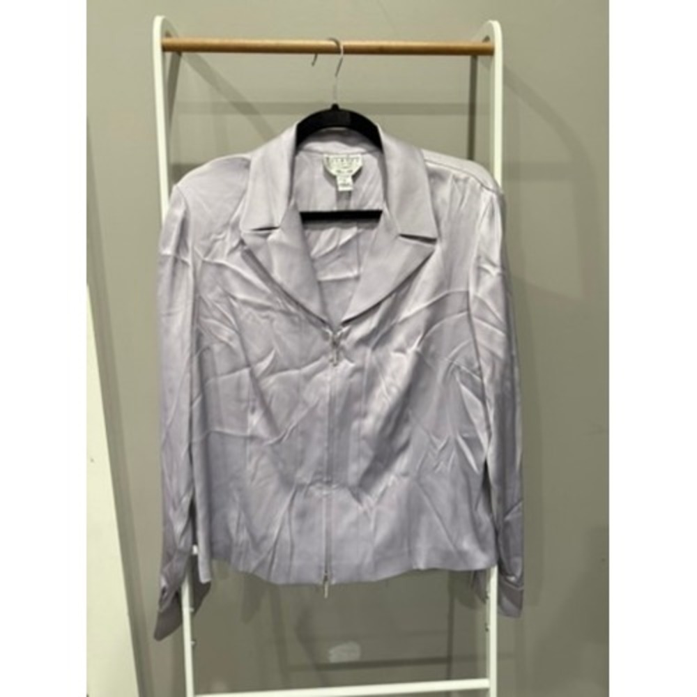 Talbots‎ Collection Lavender 100% Silk Zip Up Blouse 14 Quiet Luxury Y2K Career